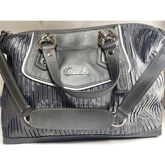 Coach Leather Satchel Purse Bag F20084 Ashley Madison Pleated Gray Pink Lining - Picture 2 of 16